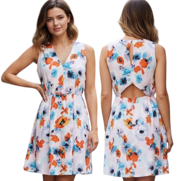 REBECCA TAYLOR Silk Watercolor Poppy Print Mini Dress - Size 8 - Picture 1 of 13